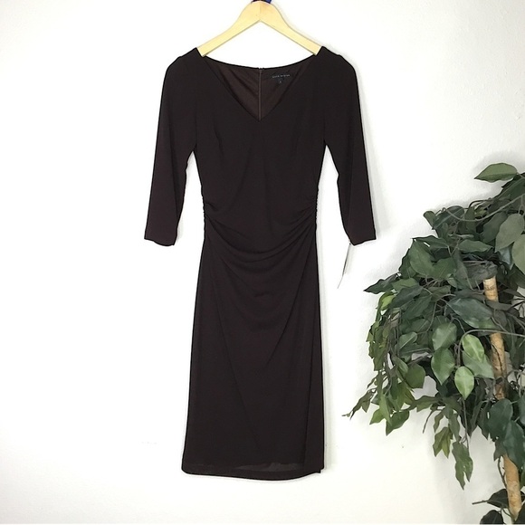 NWT David Meister Brown Ruched Dress - Picture 1 of 7